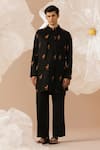 Buy_Eleven Brothers_Black Silk Embroidery Deer Nehru Jacket And Kurta Set _at_Aza_Fashions