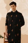 Buy_Eleven Brothers_Black Silk Embroidery Deer Nehru Jacket And Kurta Set _Online_at_Aza_Fashions