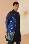 Eleven Brothers_Blue Silk Embroidery Underwater Nehru Jacket And Kurta Set _Online_at_Aza_Fashions