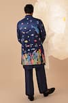 Shop_Eleven Brothers_Blue Silk Embroidery Underwater Nehru Jacket And Kurta Set _at_Aza_Fashions