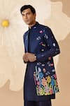 Shop_Eleven Brothers_Blue Silk Embroidery Underwater Nehru Jacket And Kurta Set _Online_at_Aza_Fashions