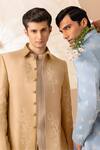 Shop_Eleven Brothers_Blue Silk Embroidery Bird Bandhgala And Pant Set _Online_at_Aza_Fashions