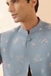 Eleven Brothers_Blue Silk Embroidery Bird Bandhgala And Pant Set _at_Aza_Fashions