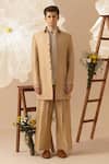 Shop_Eleven Brothers_Beige Silk Embroidery Jacket Pant Set _at_Aza_Fashions
