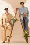 Shop_Eleven Brothers_Beige Silk Embroidery Jacket Pant Set _Online_at_Aza_Fashions