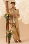 Buy_Eleven Brothers_Beige Silk Embroidery Jacket Pant Set _at_Aza_Fashions