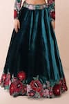 Buy_Priyanka Jain_Blue Velvet Applique, Sequins, Pearls, Embroidery, Stones Rose Lehenga Set _Online_at_Aza_Fashions