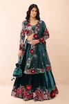 Buy_Priyanka Jain_Blue Velvet Applique, Sequins, Pearls, Embroidery, Stones Rose Lehenga Set _at_Aza_Fashions