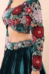 Buy_Priyanka Jain_Blue Velvet Applique, Sequins, Pearls, Embroidery, Stones Rose Lehenga Set _Online