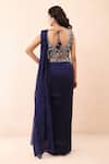 Buy_Priyanka Jain_Blue Dupion, Crinkle, Silk Embroidery, Pearls, Pre-draped Saree With Blouse _Online_at_Aza_Fashions