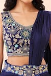Priyanka Jain_Blue Dupion, Crinkle, Silk Embroidery, Pearls, Pre-draped Saree With Blouse _Online
