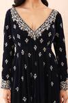 Buy_Priyanka Jain_Blue Velvet Beads, Sequins, Zari V-neck Embroidered Anarkali With Dupatta 