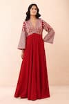Shop_Priyanka Jain_Red Velvet Sequins, Beads, Zari, Embroidery V-neck Aari Anarkali With Dupatta _Online_at_Aza_Fashions
