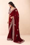 Priyanka Jain_Burgundy Velvet Embroidery, Sequins, Pearls, Zari Pre-draped Saree With Blouse _Online_at_Aza_Fashions