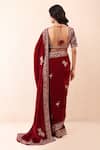 Shop_Priyanka Jain_Burgundy Velvet Embroidery, Sequins, Pearls, Zari Pre-draped Saree With Blouse _at_Aza_Fashions