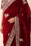 Shop_Priyanka Jain_Burgundy Velvet Embroidery, Sequins, Pearls, Zari Pre-draped Saree With Blouse 