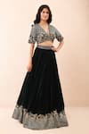 Priyanka Jain_Green Velvet Embroidery, Sequins, Pearls V-neck Aari Lehenga Set _Online_at_Aza_Fashions