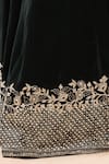 Shop_Priyanka Jain_Green Velvet Embroidery, Sequins, Pearls V-neck Aari Lehenga Set 