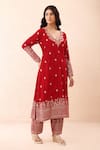 Priyanka Jain_Red Velvet Embroidery, Sequins, Pearls V-neck Aari Kurta Set _Online_at_Aza_Fashions