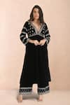 Buy_Priyanka Jain_Black Velvet Embroidery, Sequins, Pearls, Zari V-neck Kurta Set _at_Aza_Fashions