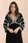 Buy_Priyanka Jain_Black Velvet Embroidery, Sequins, Pearls, Zari V-neck Kurta Set 