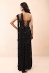 Shop_Priyanka Jain_Black Net Sequins, Beads, Tassels Embroidered Pre-draped Saree With Blouse _at_Aza_Fashions