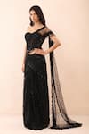 Buy_Priyanka Jain_Black Net Sequins, Beads, Tassels Embroidered Pre-draped Saree With Blouse _Online_at_Aza_Fashions