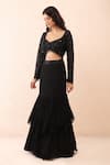Priyanka Jain_Black Georgette, Net Sequins, Beads, Embroidered Pre-draped Saree With Blouse _Online_at_Aza_Fashions