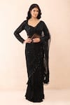 Buy_Priyanka Jain_Black Georgette, Net Sequins, Beads, Embroidered Pre-draped Saree With Blouse _at_Aza_Fashions