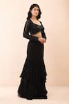Buy_Priyanka Jain_Black Georgette, Net Sequins, Beads, Embroidered Pre-draped Saree With Blouse _Online_at_Aza_Fashions