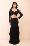 Shop_Priyanka Jain_Black Georgette, Net Sequins, Beads, Embroidered Pre-draped Saree With Blouse _Online_at_Aza_Fashions