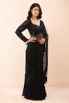Buy_Priyanka Jain_Black Georgette, Net Sequins, Beads, Embroidered Pre-draped Saree With Blouse 
