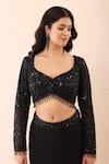 Shop_Priyanka Jain_Black Georgette, Net Sequins, Beads, Embroidered Pre-draped Saree With Blouse 