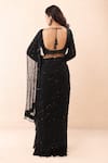 Shop_Priyanka Jain_Black Georgette, Net Sequins, Beads, Embroidered Pre-draped Saree With Blouse _at_Aza_Fashions