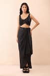 Buy_Priyanka Jain_Black Satin Sequins, Beads, Embroidery V-, Open Cape Dhoti Skirt Set _Online_at_Aza_Fashions