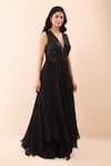 Buy_Priyanka Jain_Black Organza, Silk Sequins, Beads, Cut Work, Embroidery Anarkali Skirt Set _Online_at_Aza_Fashions