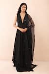 Buy_Priyanka Jain_Black Organza, Silk Sequins, Beads, Cut Work, Embroidery Anarkali Skirt Set _at_Aza_Fashions