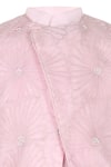 Rang By Les Petits_Pink Cotton Sequins, Embroidery Floral Nehru Jacket Set _Online_at_Aza_Fashions