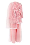 Shop_Rang By Les Petits_Pink Polyester, Satin Embroidery, Lace Floral Peplum Kurta Sharara Set _at_Aza_Fashions