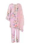 Buy_Rang By Les Petits_Pink Polyester Lace Floral Print Kurta Set _at_Aza_Fashions