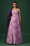 Buy_Baaro Masi_Purple Bemberg, Silk Beads Sweetheart Neck Printed Kurta Skirt Set _at_Aza_Fashions