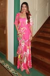 Buy_Aroop Shop India_Pink Moss Floral U Neck Print Short Kurta And Flared Pant Set _at_Aza_Fashions