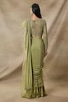 Shop_Awigna_Green Chiffon, Organza, Bebin Embellished Ruffle Pre-draped Saree With Blouse _at_Aza_Fashions