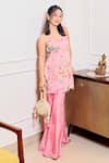 Buy_Aroop Shop India_Pink Chiffon, Silk Beads, Tassels Floral Printed Kurta And Flared Palazzo Set 