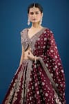 Buy_Samyukta Singhania_Maroon Silk Zari, Embroidery, Mirrors V-neck Floral Pattern Lehenga Set _Online_at_Aza_Fashions