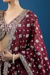 Shop_Samyukta Singhania_Maroon Silk Zari, Embroidery, Mirrors V-neck Floral Pattern Lehenga Set _Online_at_Aza_Fashions