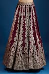 Samyukta Singhania_Maroon Silk Zari, Embroidery, Mirrors V-neck Floral Pattern Lehenga Set _at_Aza_Fashions