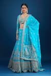 Buy_Samyukta Singhania_Blue Silk Embroidery, Zari V-neck Raw Lehenga Set _at_Aza_Fashions