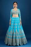 Samyukta Singhania_Blue Silk Embroidery, Zari V-neck Raw Lehenga Set _Online_at_Aza_Fashions
