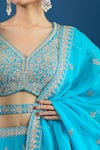 Shop_Samyukta Singhania_Blue Silk Embroidery, Zari V-neck Raw Lehenga Set _Online_at_Aza_Fashions